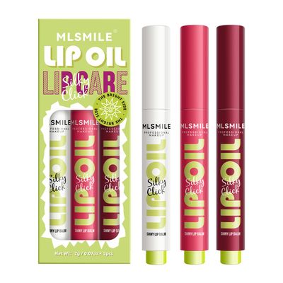 MLSMILE 3 Colors Fat Lip Oil Click Slick,Press Lipstick Set,Moisturizing Lip Balm,High Pigment Glow Lip Oil,Long-lasting,Pigmented Vegan,Lightweight and Glossy Lip Plumper with Coconut Oil-Set A