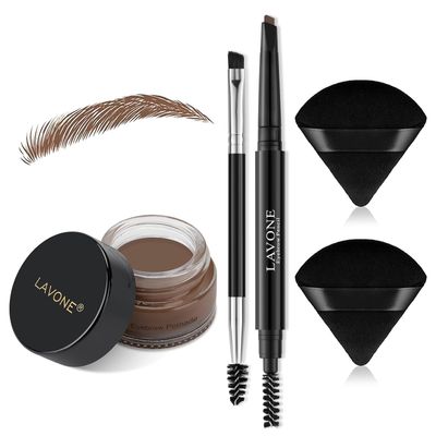 LAVONE Eyebrow Pencil Makeup Kit for Eyebrow Makeup, Make up Brow Kit with Waterproof Eyebrow Pencil, Eyebrow Pomade, Powder Puff and Dual-ended Eyebrow Brush - Brunette