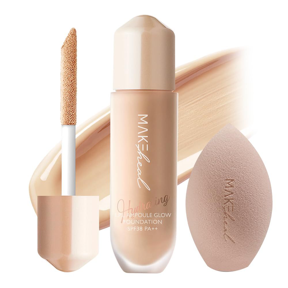 MAKEHEAL 1.P.L AMPOULE GLOW FOUNDATION dewy glowy finish, liquid foundation with wand, all day coverage, blendable, 28g 0.99 fl Oz 23-N REV LIGHT