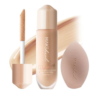 MAKEHEAL 1.P.L AMPOULE GLOW FOUNDATION dewy glowy finish, liquid foundation with wand, all day coverage, blendable, 28g 0.99 fl Oz 23-N REV LIGHT