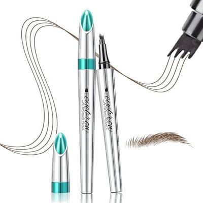 Eyebrow Pencil Microblade Brow Pen, 3D Waterproof Microblading Eyebrow Pen 4 Fork Tip Tattoo Pencil, Eye Makeup for Brow Flick, Long-Lasting Waterproof Eyebrow Pen (Dark Brown)