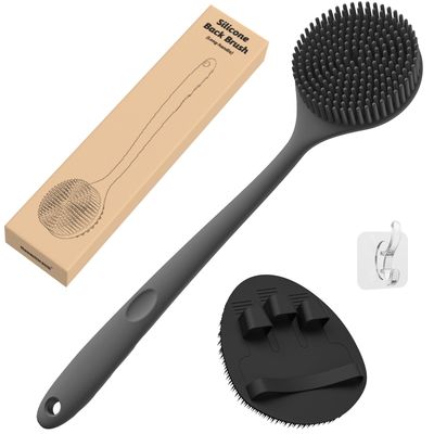 Manmihealth Silicone Back Scrubber(Thick Bristles) &amp; Soft Bath Glove Set, Super-Exfoliating Body Scrubber &amp; Super-Lathering Shower Brush Combination, with a Free Hook.(Black)