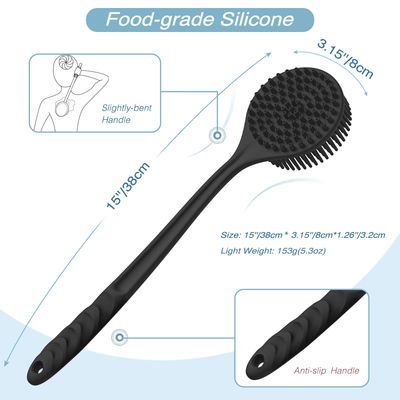 Manmihealth Silicone Back Scrubber(Thick Bristles) &amp; Soft Bath Glove Set, Super-Exfoliating Body Scrubber &amp; Super-Lathering Shower Brush Combination, with a Free Hook.(Black)