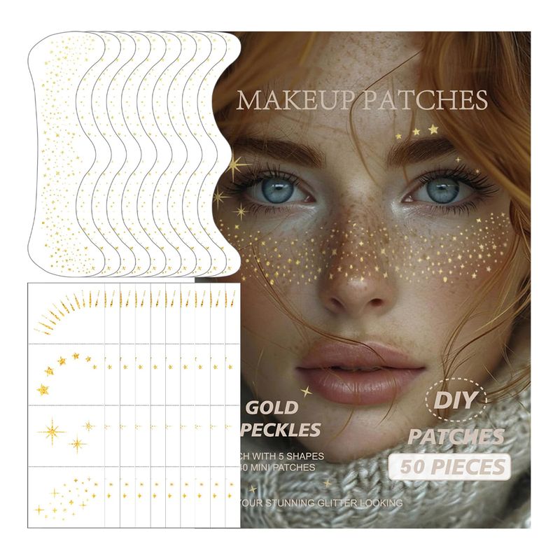 50 Pcs Makeup Patches,Gold-Face Glitter Speckles Patches,Glitter Freckles Face Tattoo, Sparkle Makeup Patches,Glow Up Makeup Patches,Waterproof Face Glitter Speckles Patches for Helloween (Gold)