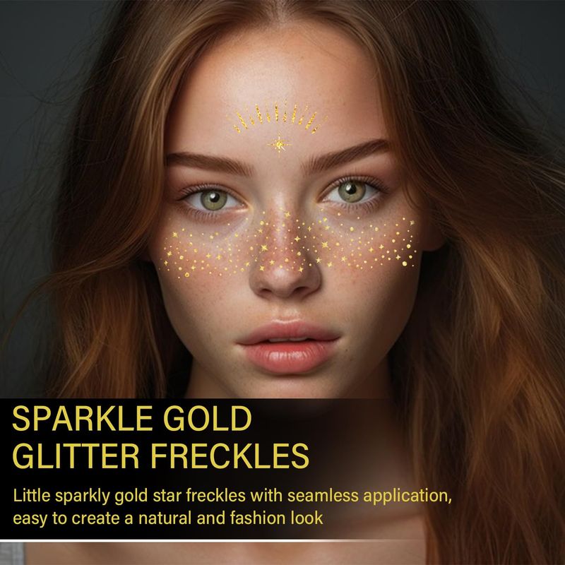 50 Pcs Makeup Patches,Gold-Face Glitter Speckles Patches,Glitter Freckles Face Tattoo, Sparkle Makeup Patches,Glow Up Makeup Patches,Waterproof Face Glitter Speckles Patches for Helloween (Gold)