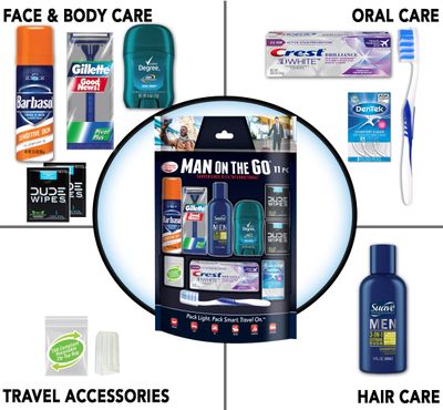 Convenience Kits International Mens 11 Piece Kit with Oral Care and Grooming Essentials, Featuring Travel Size Products, Blue