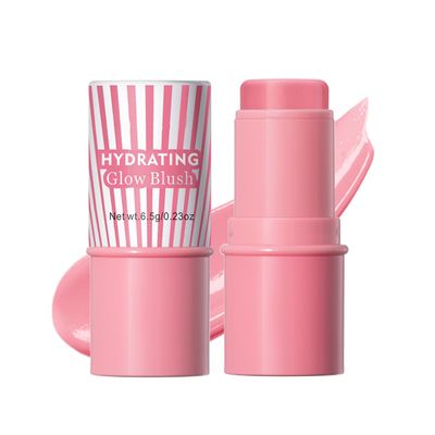 Cream Blush Stick, Natural Glow Finish Looking, Hydrating Lightweight Shiny Blush Cream, Long Wearing Blendable Blush for Cheeks &amp; Lips (#4 Nude Pink, 1 PC)