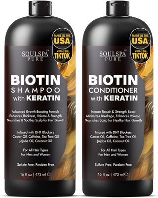 SOULSPA PURE Biotin Shampoo and Conditioner Set with Keratin - Advanced Anti-Thinning, Hair Growth Shampoo and Conditioner Combo Repair Formula - with DHT Blockers, for Men &amp; Women - 16 fl oz each