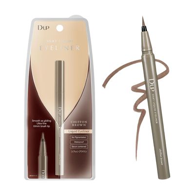 D-UP Silky Liquid Eyeliner, Smooth Eye Makeup Liner, Waterproof &amp; Smudge Proof Eye Liner, Japanese Gel EyeLiner Pen Tip, Blendable Eyeliner for Mature Women, Chiffon Brown, 1 Fl Oz