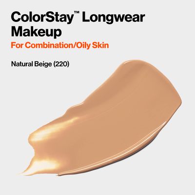 Revlon Liquid Foundation, ColorStay Face Makeup for Combination &amp; Oily Skin, SPF 15, Medium-Full Coverage with Matte Finish, 220 Natural Beige, 1 Fl Oz