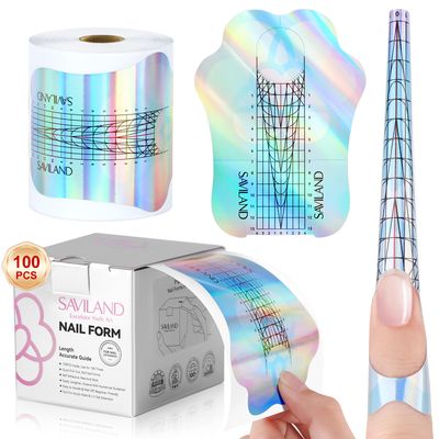 Saviland Long Length Reusable Nail Forms Super Sticky Duable Poly Gel Nail Forms Sturdy Nail Extension Forms Paper Nail Forms Self-adhesive Nail Model Stencils for Acrylic Nails Builder Nail Gel