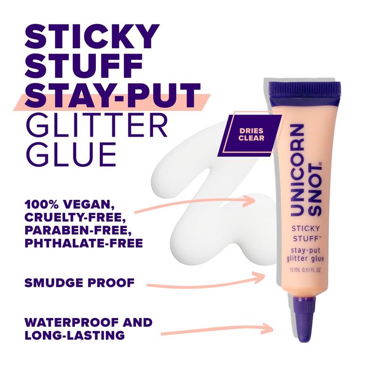 Unicorn Snot Glitter Glue Primer - Sticky Stuff Stay Put Glitter Glue for Long-Lasting Glitter Perfection - Safe for Face - Waterproof, Non-Toxic Primer for Body &amp; Face Glitter - Dries Clear