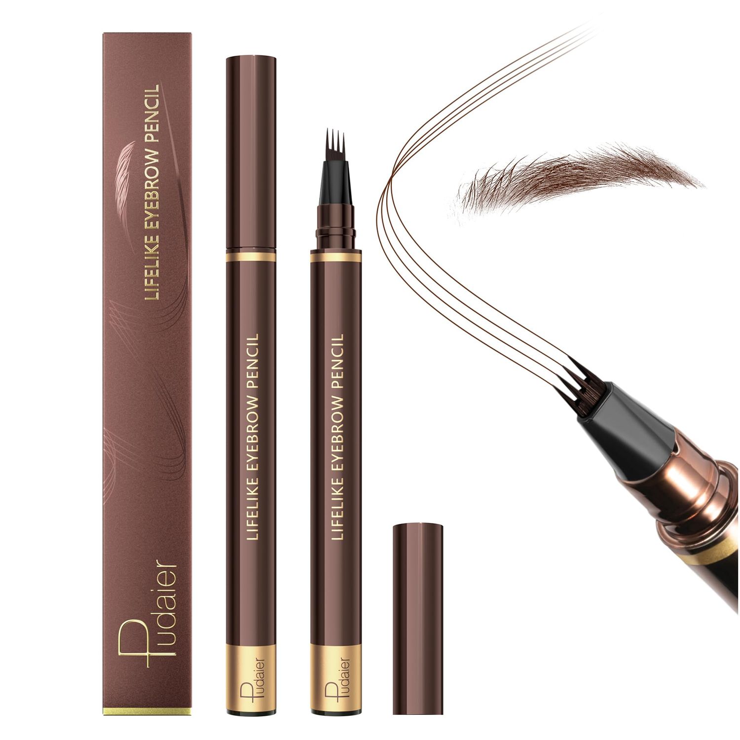 Espoce Eyebrow Pencil, 2Pcs Waterproof Microblading Eyebrow Pens, 4 Tip Precise Eye Brow Makeup Pen for Women to Effortlessly Create Hair Like Natural Brows, Non Dry Out and Last All Day (Dark Brown)