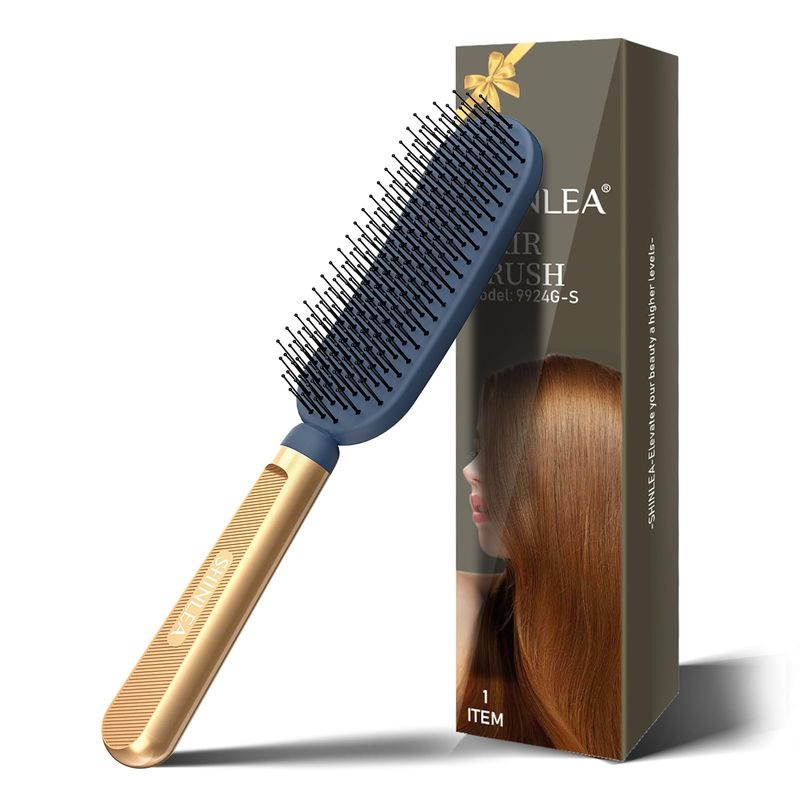 SHINLEA Slim Hair Brush for Fine Thin Thick Hair, Soft Double Nylon Bristles for Deep Detangling &amp; Massage, Metal-Infused Luxury Gold Handle, Gift for Women Men Kids