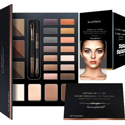 Youngfocus 14 Highly Pigmented Eyeshadows Blendable Natural Look Shimmer and Matte Eyeshadow Palette, 6 Natural Waterproof Eyebrow Powders, 3 Contour Powders, Lasting Multi-Finish Cosmetics Gift Kit