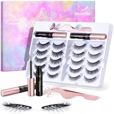 DEJAVIA Magnetic Lashes 10 Pairs, Premium Natural Looking Magnetic Eyelashes with Eyeliner KitReusable Lightweight Wispy Strong Magnetic Eyelashes with Applicator and Tweezers, No Glue Needed