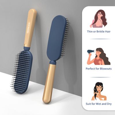 SHINLEA Slim Hair Brush for Fine Thin Thick Hair, Soft Double Nylon Bristles for Deep Detangling &amp; Massage, Metal-Infused Luxury Gold Handle, Gift for Women Men Kids