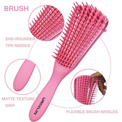 UREELIN Detangling Brush set,Detangler Hair Brush with Teasing & Edge Brush for Curly Hiar, Rat Tail Comb Alligator Hair Clips for 3a to 4c Kinky WavyCurlyCoilyWetDryOilThickLong Hair(Pink)