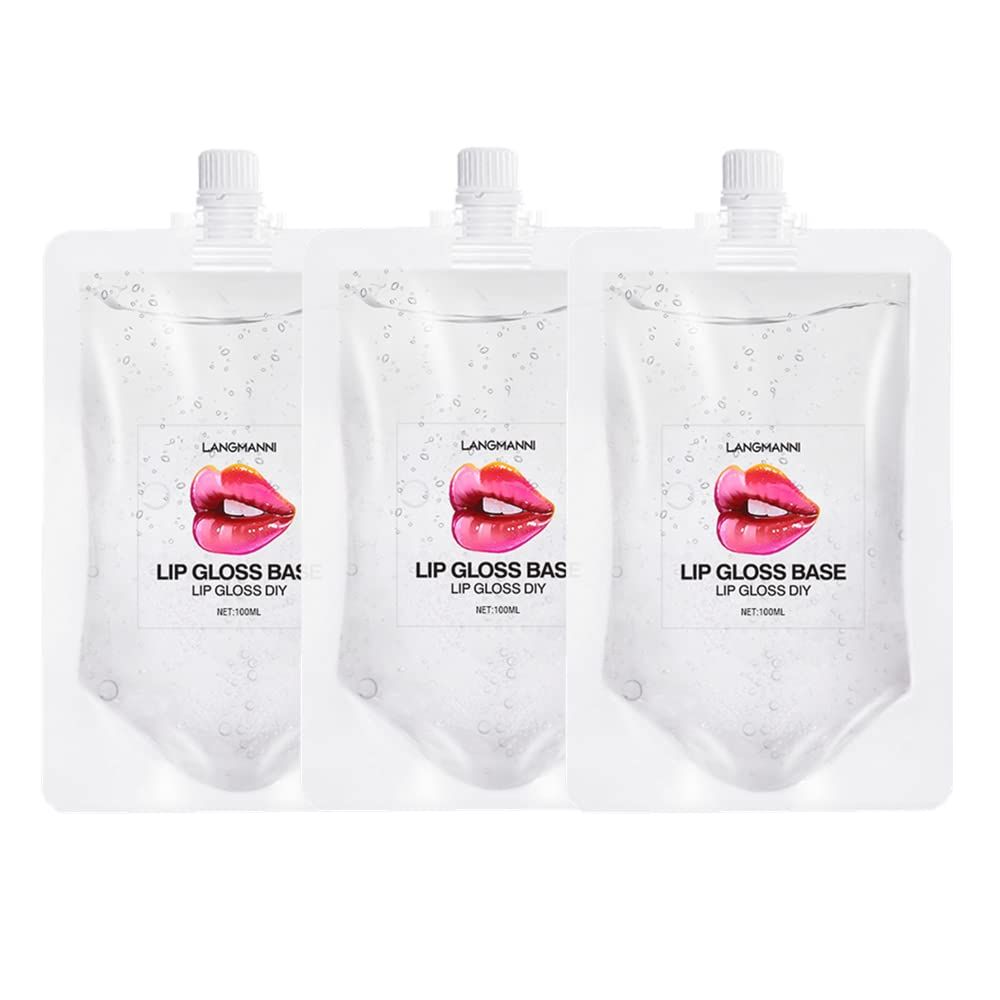 BIOKUSY Lip Gloss Base 3 Pack (10 OZ), Moisturizing Clear Base Gel Shimmer Makeup Primers Lipstick Material Oil for DIY (Clear 3 Pack 100ML)