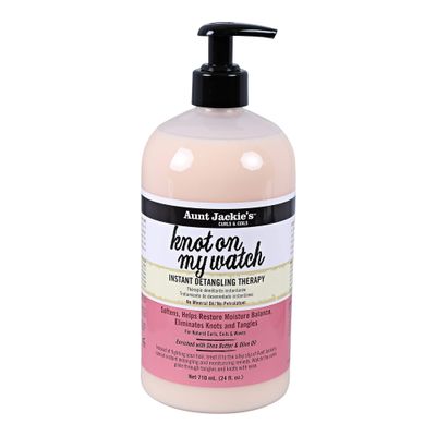 Aunt Jackie&#39;s Curls and Coils Knot On My Watch, Large 24oz Family Sized Pump, Instant Hair Detangling Therapy for Natural Curls, Coils and Waves, Pink