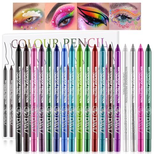 18 Colorful Eyeliner Pen Set, Eye Shadow Pencil, Pearl Eyeliner Kit Metallic Eyeliner Pencil Glitter Colored Eyeliner for Women Eye&amp;Lip Liner Professional Waterproof Colorful Eyeliner