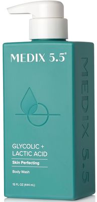 Medix 5.5 Body Scrub Skin Care Glycolic Acid Exfoliating Body Cleanser KP Bump Eraser | AHA  Lactic Acid Anti Aging All Skin Type Wash | Keratosis Pilaris &amp; Acne | Foaming Body &amp; Face Wash, 15 Fl Oz