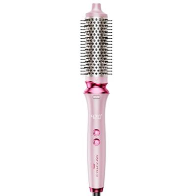 Wavytalk Pro Negative Ion Thermal Brush, 1 12 inch Detachable Heated Round Brush, Dual Voltage Hot Brush Styler with Even Heating Tech. and Pro Negative Ions for One-Step Shiny Blowout Look, Pink