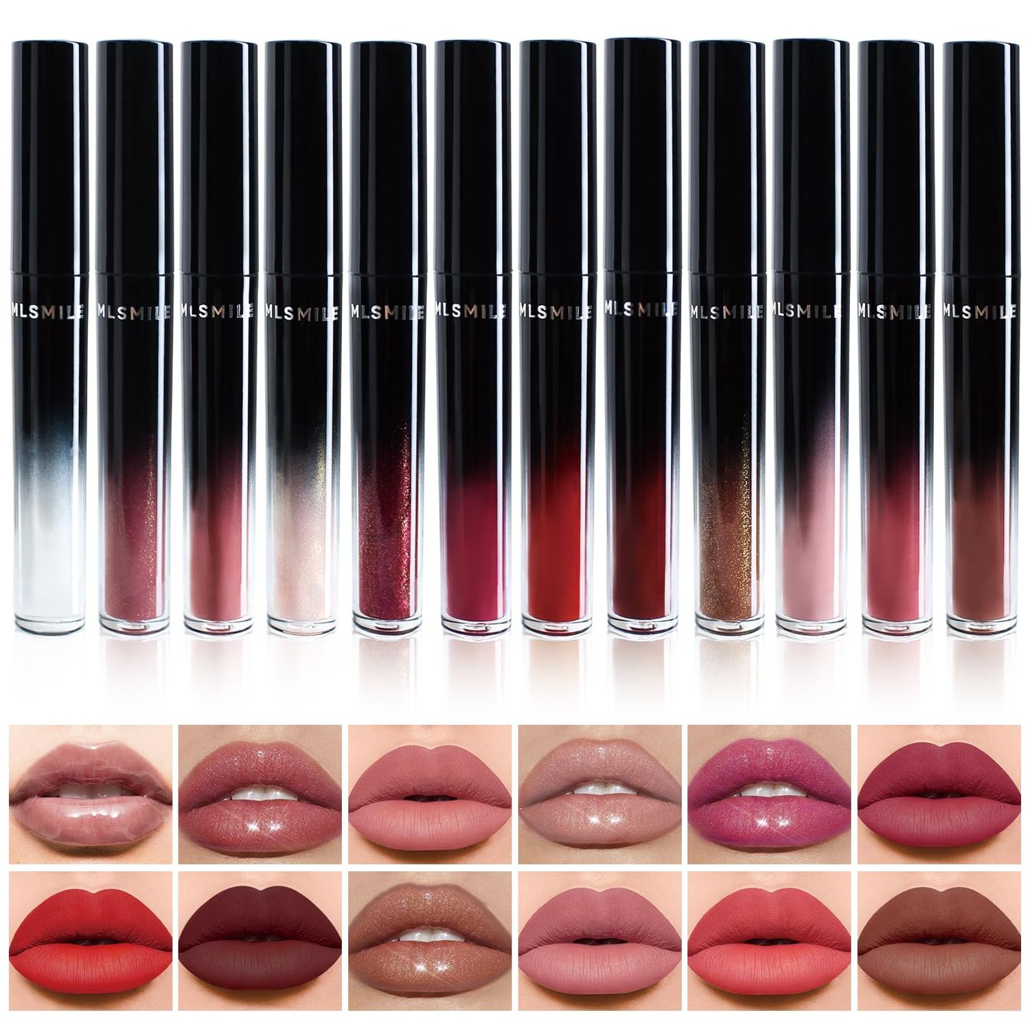 MLSMILE 12PCS Lip Gloss Collection Makeup Set,Shiny Liquid Lip Glow Oil,Red Matte Lipgloss Long-lasting Color,Lip Glaze for Girls and Women Makeup