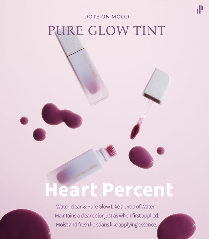 Heart Percent Dote On Mood Pure Glow Tint, Watery &amp; Lightweight Moisturizing Lip Stain Long Lasting Liquid Lipstick 6.8g, #07. Fig Rose