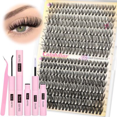 Eyelash Extension Kit 320PCS Lashes Clusters 30D40D Lash Extension Kit 9-16mm Wispy Cluster Eyelash Extensions Kit with Lash Bond and Seal Tweezers Natural Lash Clusters Kit for Beginners