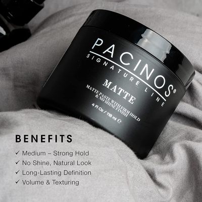 Pacinos Matte Hair Paste - Firm Hold, No Shine, Sculpting &amp; Styling Wax, Long Lasting Definition &amp; Texture, No Flakes, All Hair Types, 4 fl. oz.