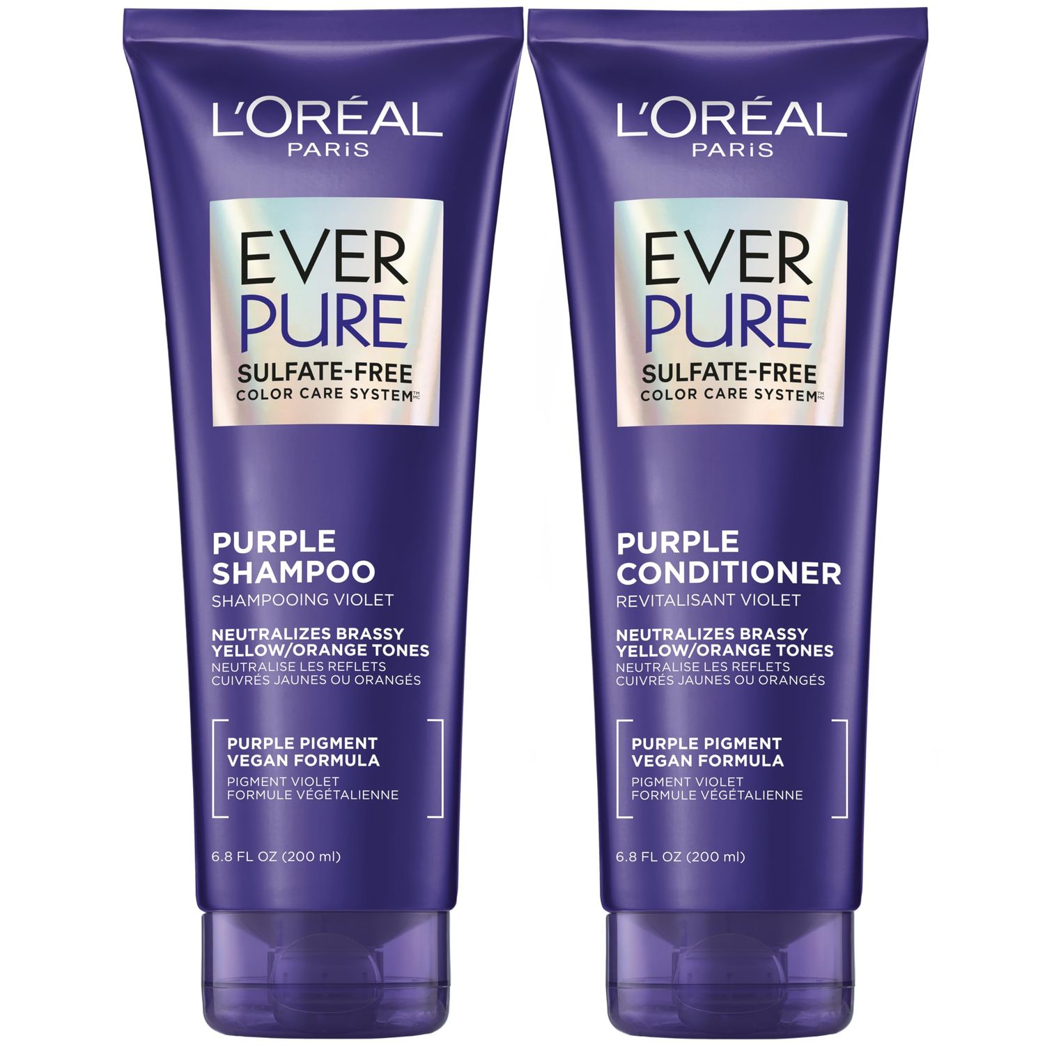 LOreal Paris EverPure Sulfate Free Brass Toning Purple Shampoo and Conditioner Set for Blonde, Bleached, Silver, or Brown Highlighted Hair, 1 Kit