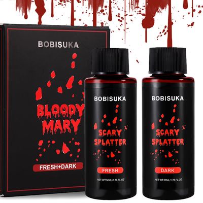 BOBISUKA 2PCS Halloween Fake Blood Makeup Kit - Fresh Red  Dark Red Realistic Washable Special Effects SFX Makeup Set, for Zombie Vampire Cosplay Monster Mouth Clothes Dress Up