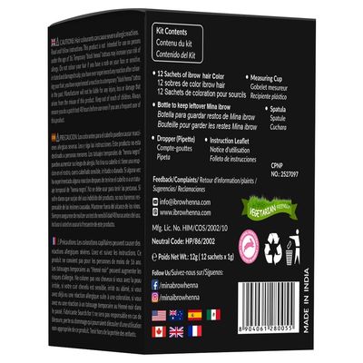 Mina ibrow Hair Color Refill Pack Black|Long Lasting Natural Spot coloring and Professional Hair Tinting Powder,Water and Smudge Proof|No Ammonia, No Lead with 100% Gray Converge