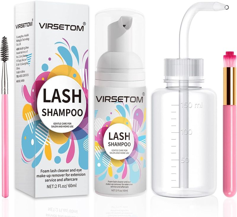 Lash Shampoo for Lash Extensions, Eyelash Extension Cleanser 60ml  Rinse Bottle  Brushes, Lash Bath, Lash Shampoo Kit, Lash Cleaner, Paraben &amp; Sulfate Free, Salon and Home Use