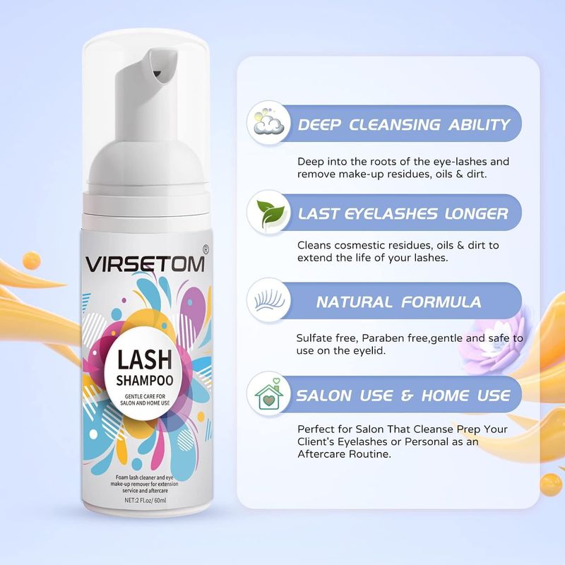 Lash Shampoo for Lash Extensions, Eyelash Extension Cleanser 60ml  Rinse Bottle  Brushes, Lash Bath, Lash Shampoo Kit, Lash Cleaner, Paraben &amp; Sulfate Free, Salon and Home Use