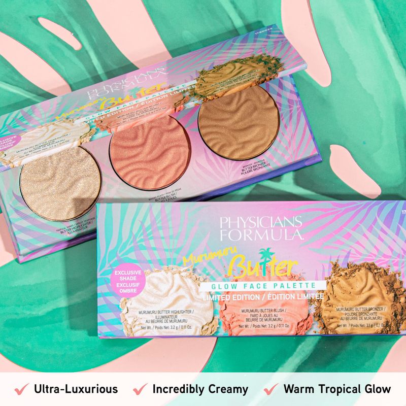 Physicians Formula Murumuru Butter Bronzer Face Powder Makeup Set, Includes Nourishing Butter Bronzer, Highlighter, Blush, Dermatologist Tested, Vegan &amp; Cruelty-Free - Glow Face Palette