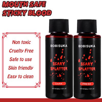 BOBISUKA 2PCS Halloween Fake Blood Makeup Kit - Fresh Red Dark Red Realistic Washable Special Effects SFX Makeup Set, for Zombie Vampire Cosplay Monster Mouth Clothes Dress Up