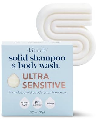 Kitsch 2-in-1 Shampoo Bar &amp; Body Wash Bar for Sensitive Scalp &amp; Skin, Made in US, Ultra Sensitive Shampoo Bars for Hair &amp; Body, Vegan Soap Bar, 5 Ingredients Only, Scent Free, Paraben Free, 3.2oz