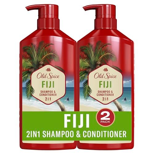 Old Spice Fiji 2-in-1 Shampoo and Conditioner Set for Men, Coconut &amp; Tropical Wood Scent, Get Up To 80% Fuller-Looking Hair, Barbershop Quality, Fresh &amp; Clean Hair, 21.9 Fl Oz Each, 2 Pack