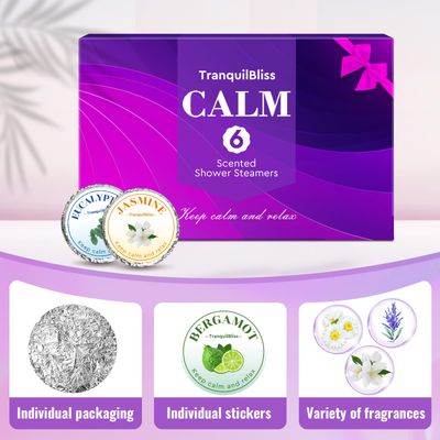 TranquilBliss Shower Steamers, Shower Bombs with Natural Fragrance, Self Care& Relaxation, Mother's Day, Christmas Birthday for Women and Mom, Individually Packaged, Purple Set 1 Packs6 Tablets