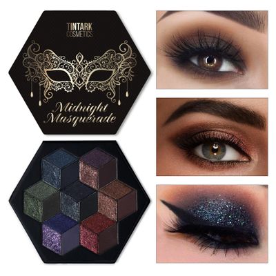 Tintark Black Smokey Eyeshadow Makeup Palette, Dark Smoky Eye Shadow Palettes for Halloween Goth Make up Glitter Shimmer Matte Pallets, Midnight Masquerade 21 Colors Brown Neutral Naked, Talc Free