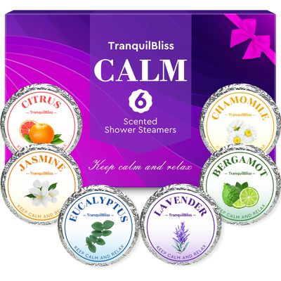 TranquilBliss Shower Steamers, Shower Bombs with Natural Fragrance, Self Care&amp; Relaxation, Mother&#39;s Day, Christmas Birthday for Women and Mom, Individually Packaged, Purple Set 1 Packs6 Tablets