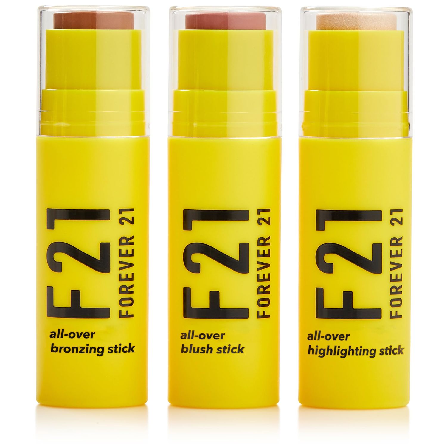 Forever 21 F21 Beauty All Over Sticks, Set of 3 Light Shades w. Bronzer Stick (Fawn), Blush Stick (Petal), Highlighter Stick (Moonstone), Multi-Use Makeup Trio for Face, Cheeks, Contour, Sculp &amp; Glow