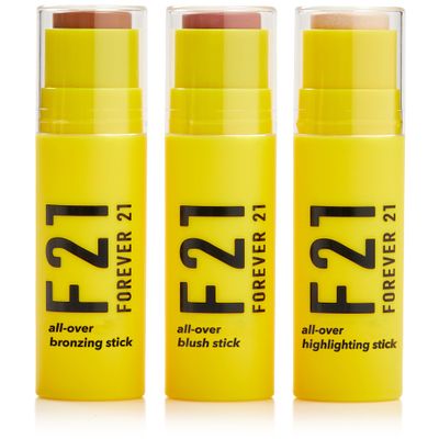 Forever 21 F21 Beauty All Over Sticks, Set of 3 Light Shades w. Bronzer Stick (Fawn), Blush Stick (Petal), Highlighter Stick (Moonstone), Multi-Use Makeup Trio for Face, Cheeks, Contour, Sculp &amp; Glow