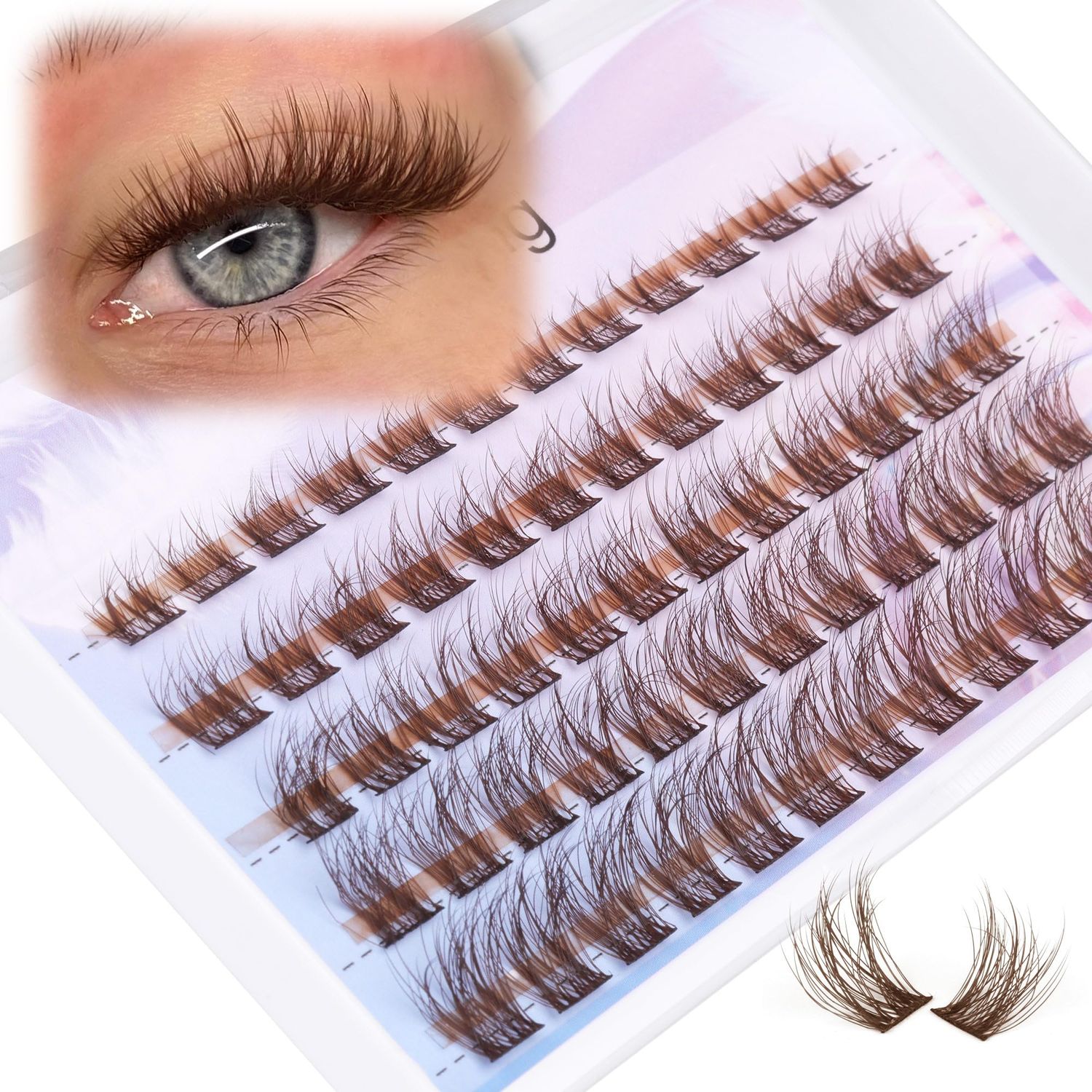 Brown Lash Clusters Natural Lash Extension Brown Wispy Eyelash Extension 8-16mm CC Curl Brown Individual Lashes Clusters Eyelashes Extensions