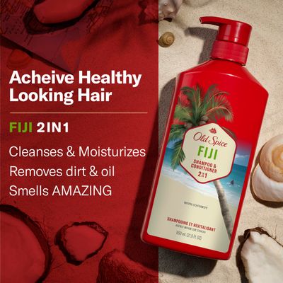 Old Spice Fiji 2-in-1 Shampoo and Conditioner Set for Men, Coconut &amp; Tropical Wood Scent, Get Up To 80% Fuller-Looking Hair, Barbershop Quality, Fresh &amp; Clean Hair, 21.9 Fl Oz Each, 2 Pack