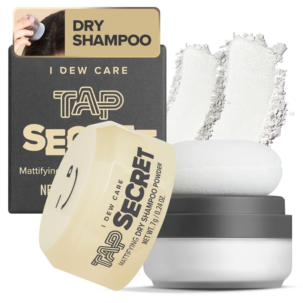 I DEW CARE Tap Secret Biotin Dry Shampoo Powder | Refillable, Travel size, Eco-friendly, Strengthening &amp; Volumizing, Korean Ginseng, Non-aerosol, Benzene-free, for Blonde, Brunette, Dark Hair, 0.24 oz