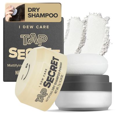 I DEW CARE Tap Secret Biotin Dry Shampoo Powder | Refillable, Travel size, Eco-friendly, Strengthening &amp; Volumizing, Korean Ginseng, Non-aerosol, Benzene-free, for Blonde, Brunette, Dark Hair, 0.24 oz