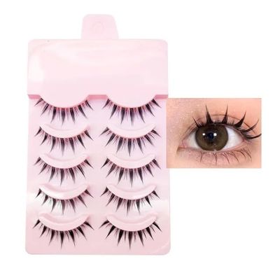 Anime Lashes Korean Japanese Look Like Asian Natural Look False Eyelashes Manga Lashes Mink Wispy Fluffy Spiky 3D Volume Eyelashes Pack Cosplay Fake Eyelashes Individual Cluster 5 Pairs LK02 by dxg